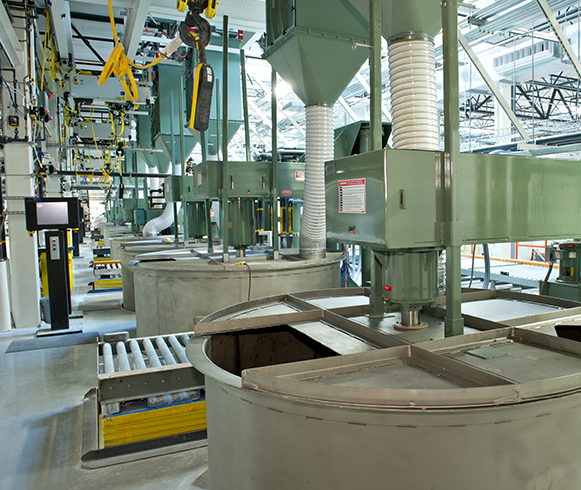 Interior view of paint mixers at Dunn-Edwards Paints