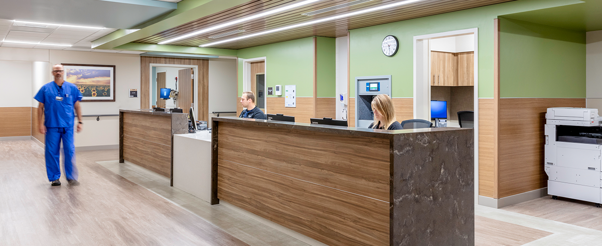 Interior view of nurse station at the Monument Health Rapid City Hospital