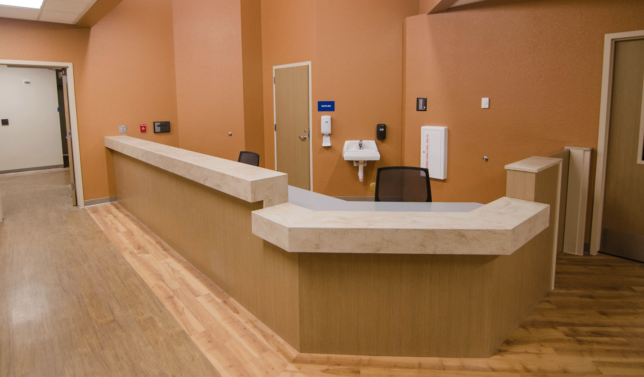 Interior view of reception desk at the San Jose Behavioral Health Hospital