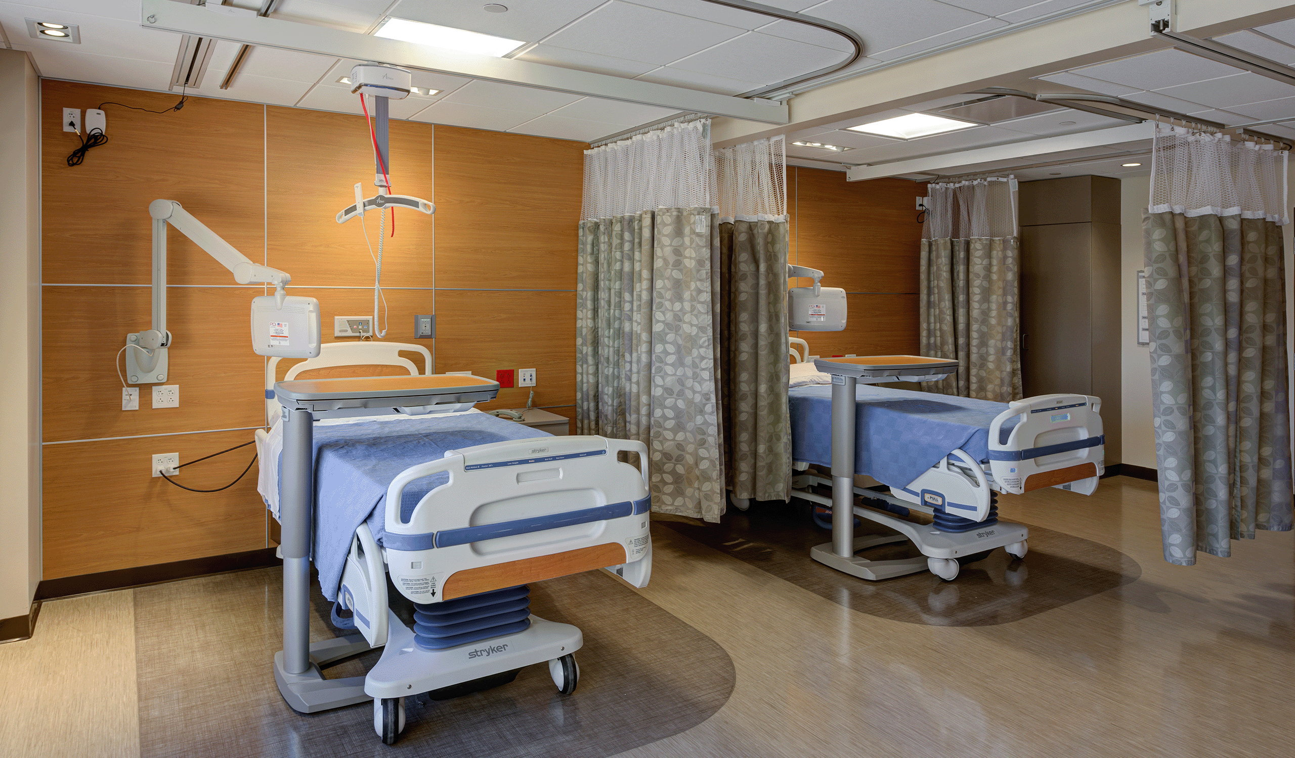 Interior view of hospital beds at the San Leandro Hospital