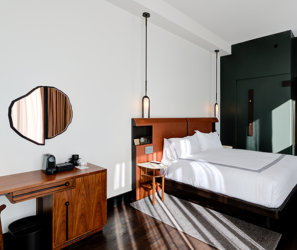 Interior view of a guest room at the Thompson Hotel