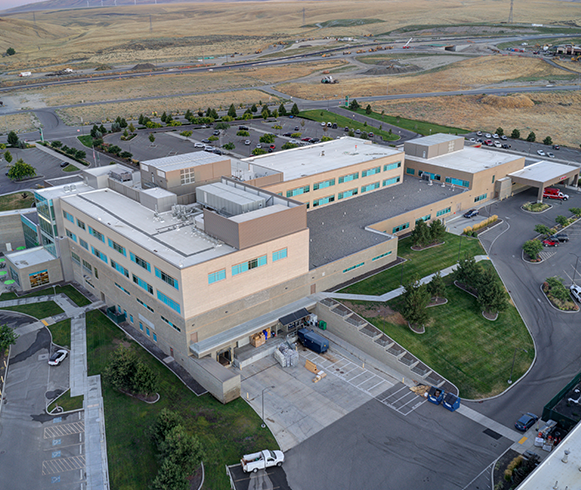 Exterior drone view of the Trios Birthing Center