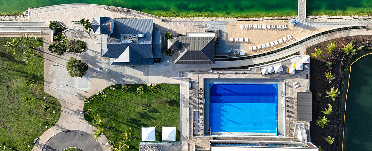 Overhead view of WaiKai Waterfront overlooking the pool area