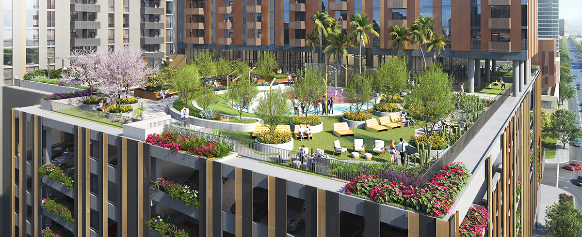 Exterior balcony rendering of Sol Modern