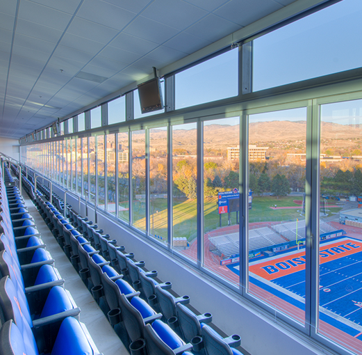 Interior view of football stadium from the spectator box