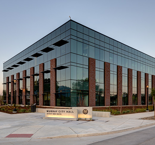 Exterior street corner view of Murray City Hall