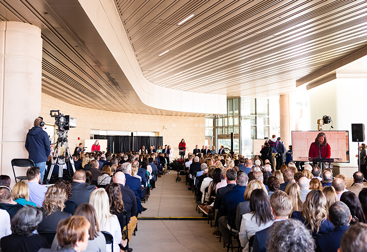 View of the audience in attendance during speech at the Huntsman Cancer Institute