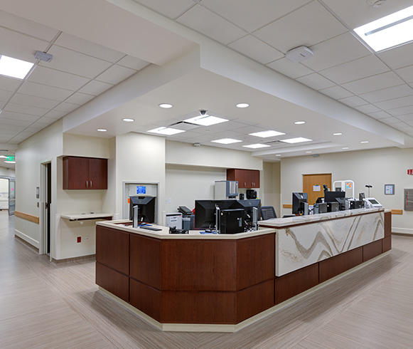 Interior view of nurse station at the Huntsman Cancer Institute