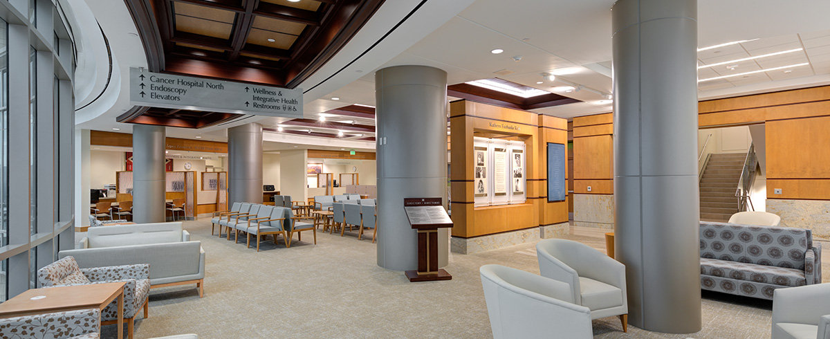 Interior view of the lobby at the Huntsman Cancer Institute