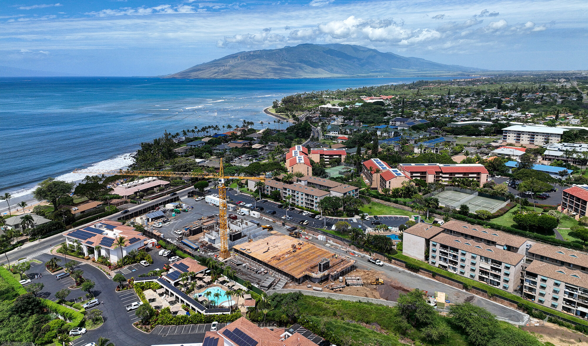 A birdseye view of the Maui Coast Hotel under construction.