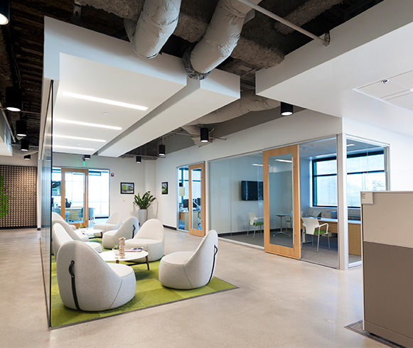 Chairs and meeting rooms for employees to use.