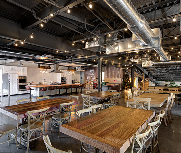 Kodiak Cakes office lunch area with table and chairs.