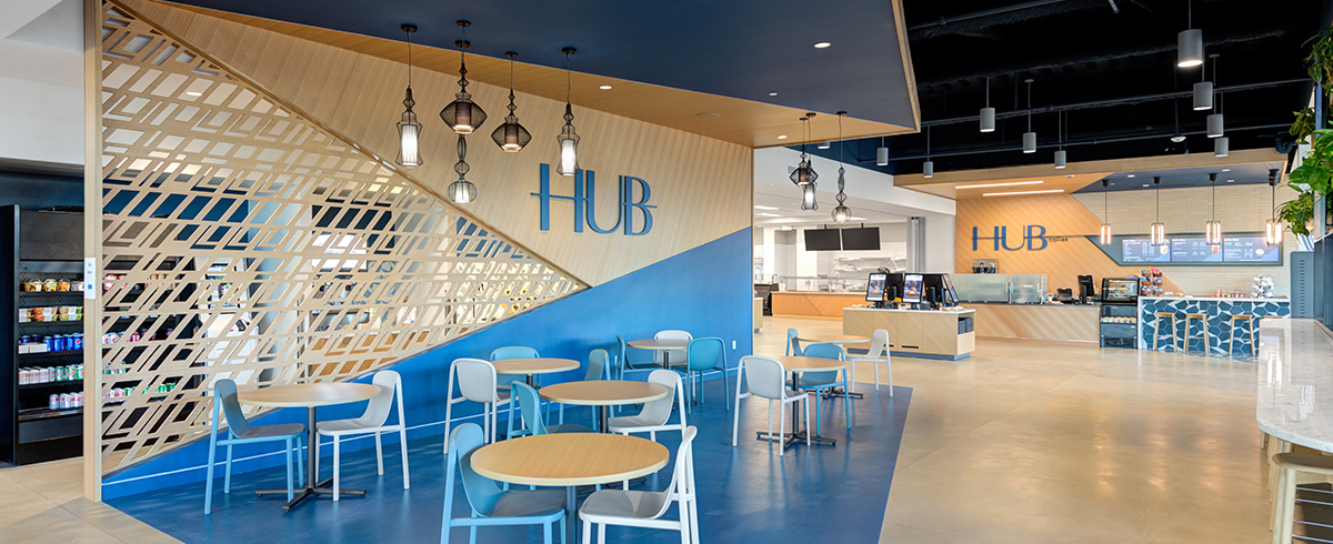 A cafeteria inside Zion's Bancorporation Tech Campus with seating available.