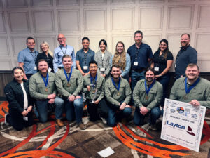 Layton Team with UVU Team celebrating 1st Place at ASC competition.