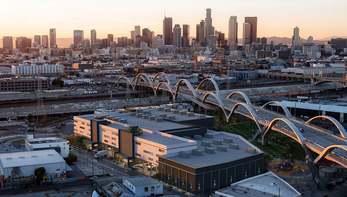 An exterior rending of the Mission Campus for East End Studios in the Los Angeles Arts District.