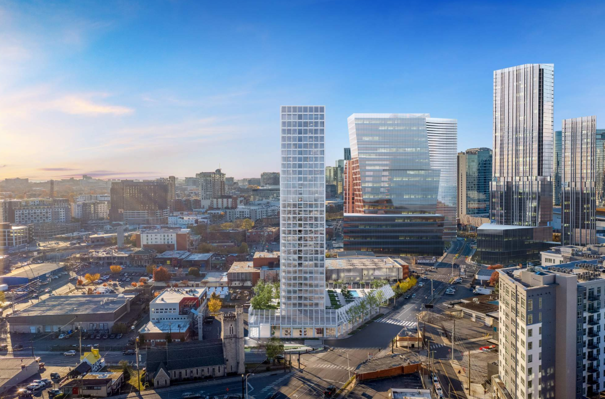 Rendering of Ray Nashville, a 32-floor, mixed-use high-rise in downtown Nashville.