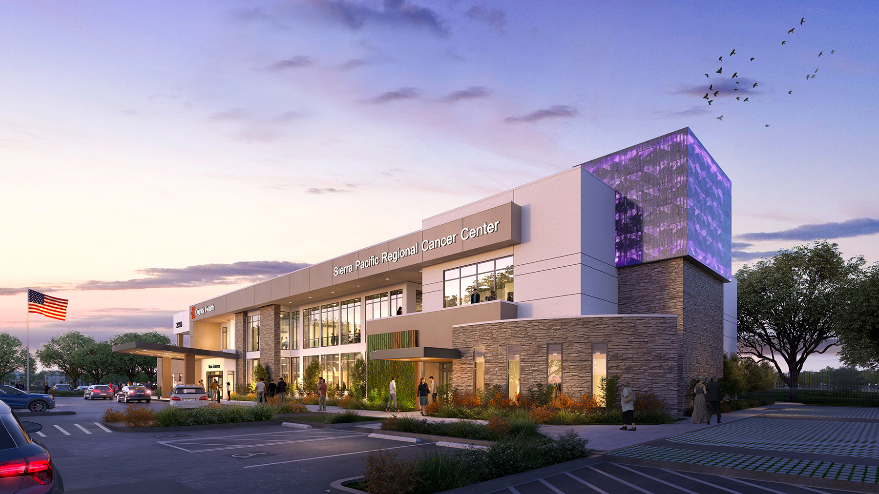 Rendering of Sierra Pacific Regional Cancer Center at Dusk
