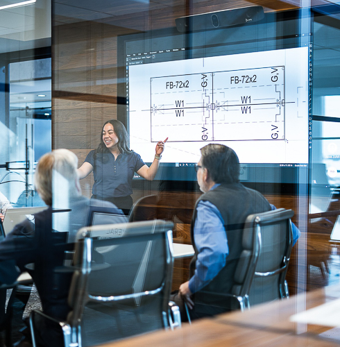 Estimators collaborating with plans on a screen