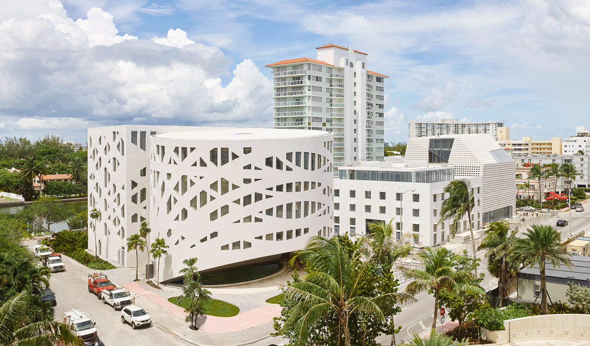 Exterior drone view of the Faena Forum