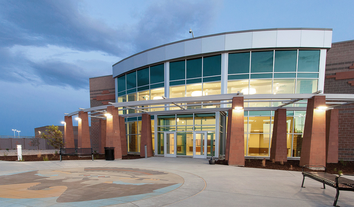 Exterior view of the entrance to the Ute Indian Tribal Justice Center