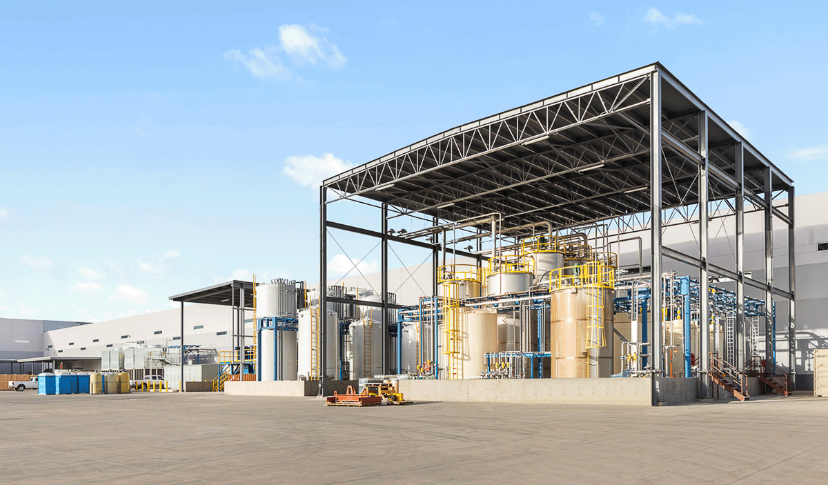 Exterior view of machinery at Ball Corporation Canning Facility