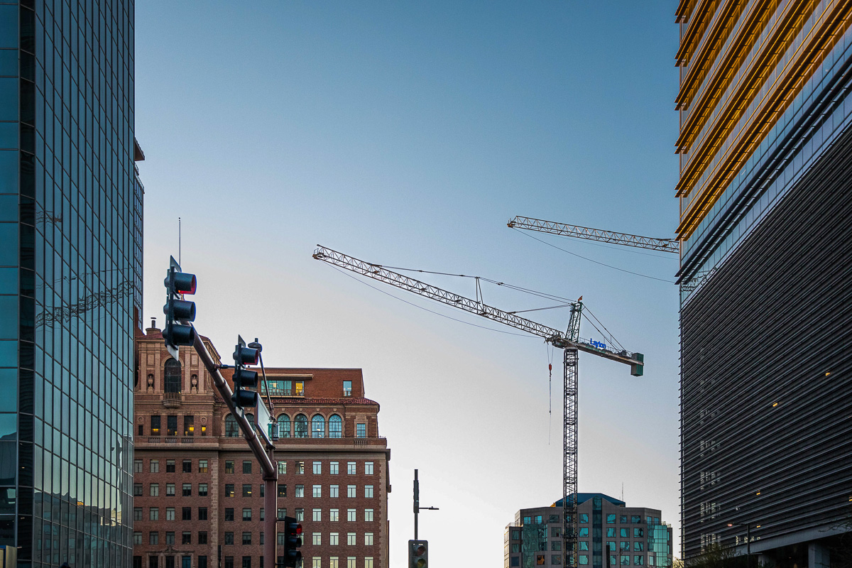 View of a Layton Construction crane in Phoenix, AZ
