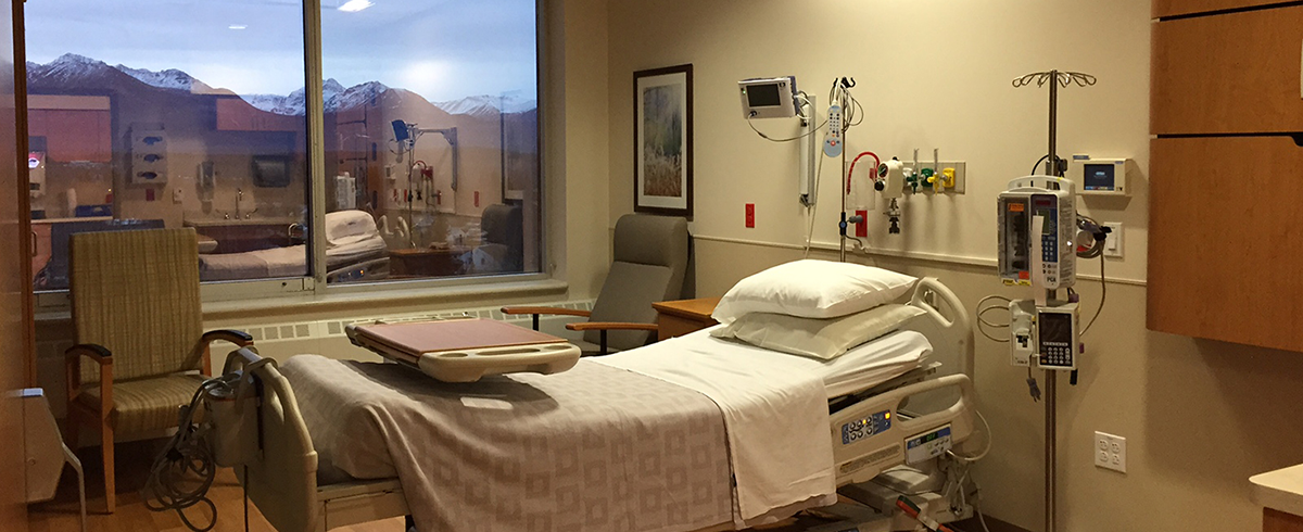 Interior view of hospital bed in the Alaska Regional Hospital