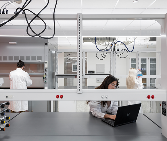 Interior view of students working in the Henry Eyring Building at the University of Utah
