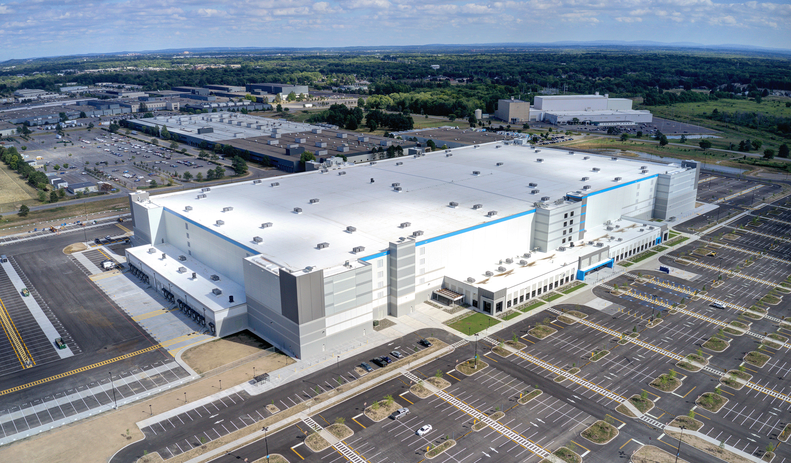 Exterior drone view of the Project ROC1 Automated Robotics Fulfillment Center