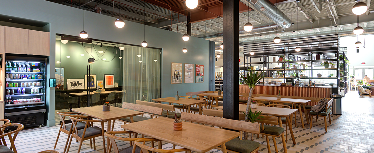 An interior view of Kiln coworking space in Littleton, CO.